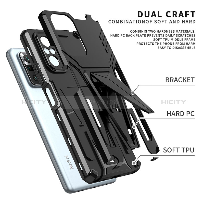 Coque Contour Silicone et Plastique Housse Etui Mat avec Support MQ1 pour Xiaomi Redmi Note 10 Pro 4G Plus