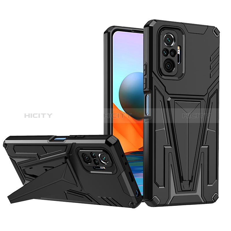 Coque Contour Silicone et Plastique Housse Etui Mat avec Support MQ1 pour Xiaomi Redmi Note 10 Pro 4G Plus