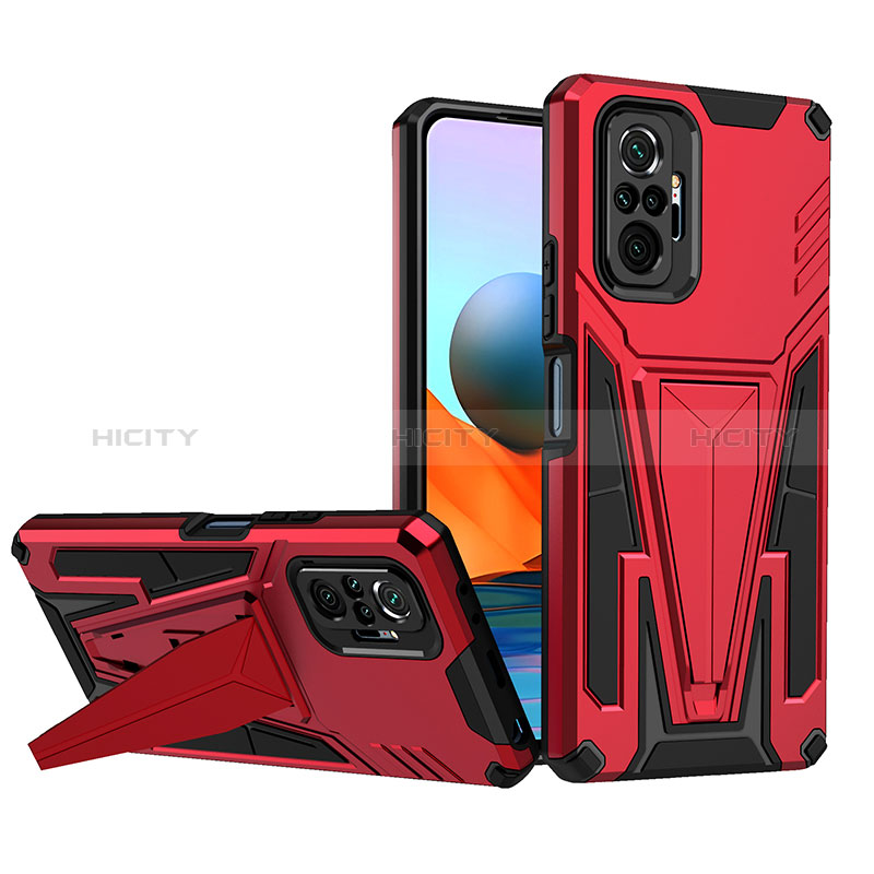 Coque Contour Silicone et Plastique Housse Etui Mat avec Support MQ1 pour Xiaomi Redmi Note 10 Pro 4G Rouge Plus