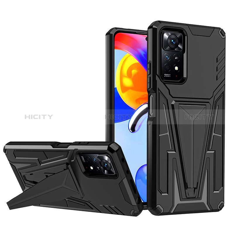 Coque Contour Silicone et Plastique Housse Etui Mat avec Support MQ1 pour Xiaomi Redmi Note 11 Pro 4G Noir Plus