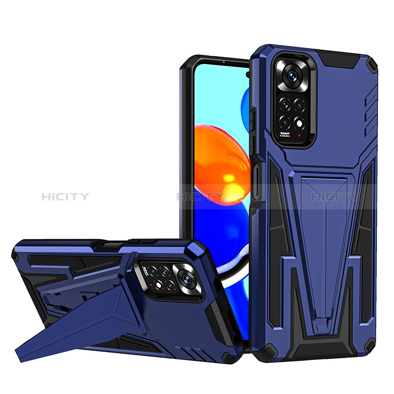 Coque Contour Silicone et Plastique Housse Etui Mat avec Support MQ1 pour Xiaomi Redmi Note 11S 4G Bleu Plus