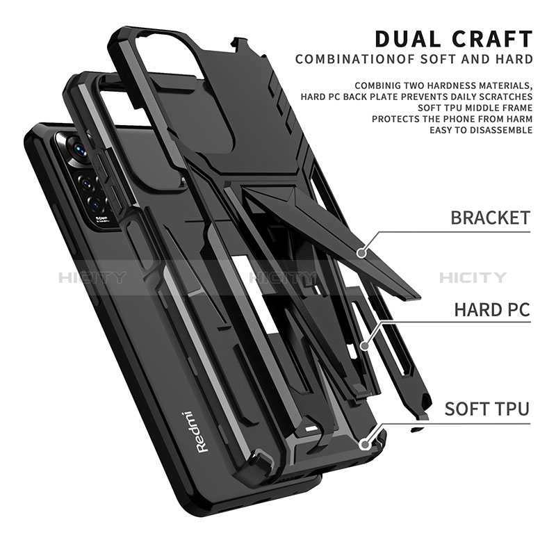 Coque Contour Silicone et Plastique Housse Etui Mat avec Support MQ1 pour Xiaomi Redmi Note 11S 4G Plus