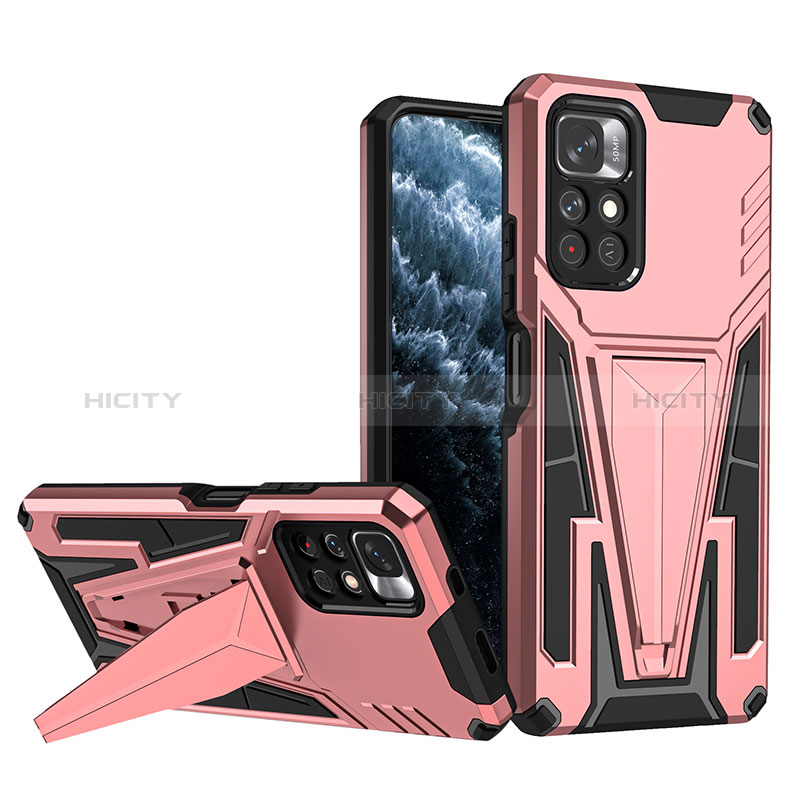 Coque Contour Silicone et Plastique Housse Etui Mat avec Support MQ1 pour Xiaomi Redmi Note 11T 5G Or Rose Plus