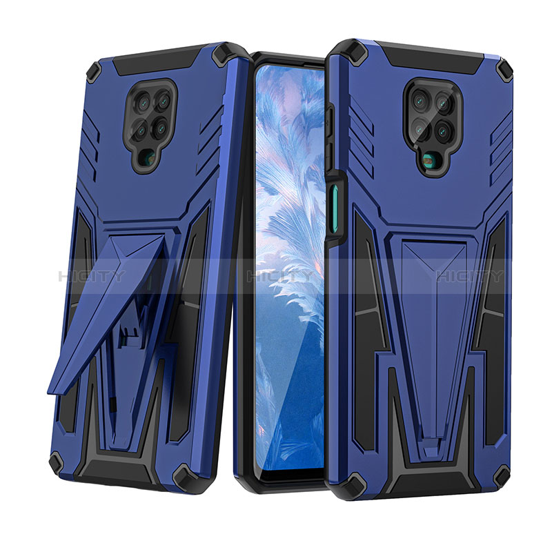 Coque Contour Silicone et Plastique Housse Etui Mat avec Support MQ1 pour Xiaomi Redmi Note 9 Pro Bleu Plus