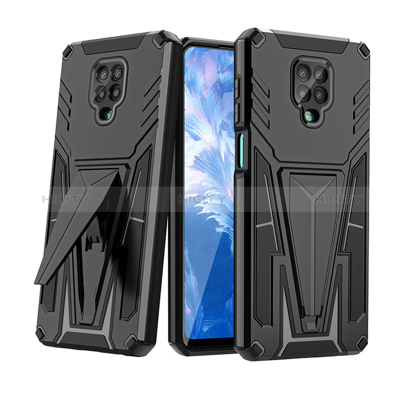 Coque Contour Silicone et Plastique Housse Etui Mat avec Support MQ1 pour Xiaomi Redmi Note 9 Pro Max Noir Plus