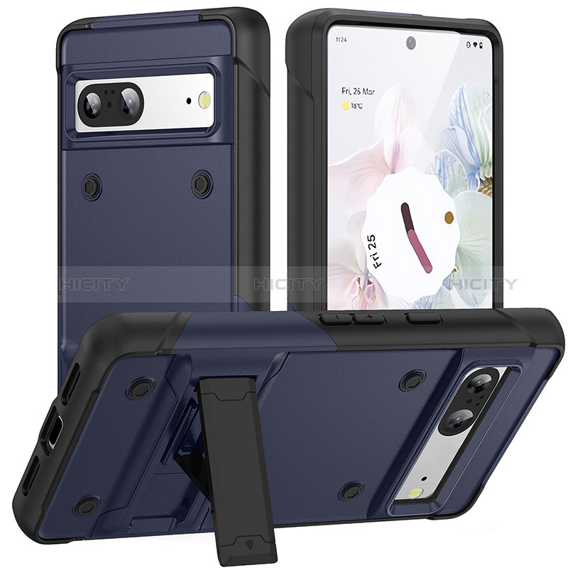 Coque Contour Silicone et Plastique Housse Etui Mat avec Support MQ2 pour Google Pixel 7 5G Bleu Plus