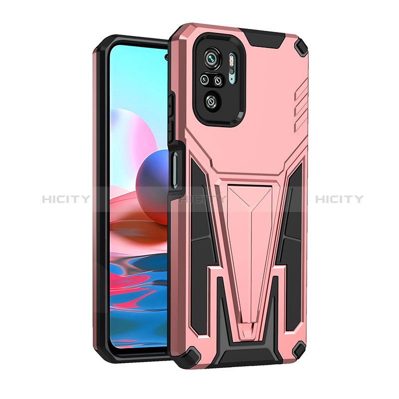 Coque Contour Silicone et Plastique Housse Etui Mat avec Support MQ2 pour Xiaomi Redmi Note 10 4G Or Rose Plus