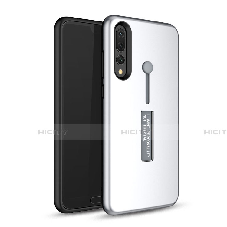 Coque Contour Silicone et Plastique Housse Etui Mat avec Support P01 pour Huawei P20 Pro Blanc Plus