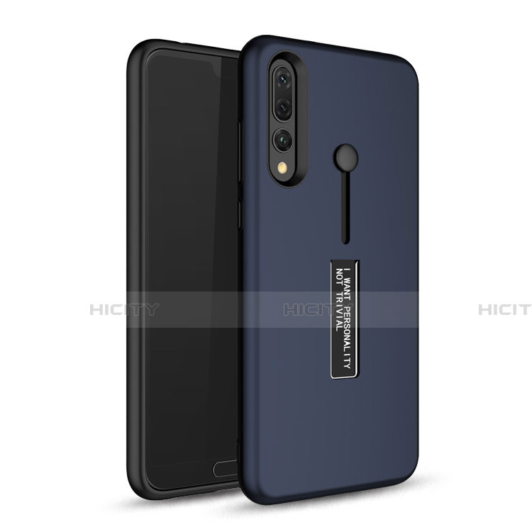 Coque Contour Silicone et Plastique Housse Etui Mat avec Support P01 pour Huawei P20 Pro Bleu Plus