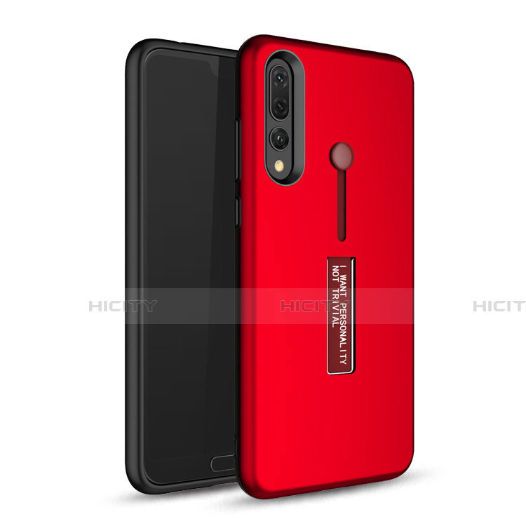 Coque Contour Silicone et Plastique Housse Etui Mat avec Support P01 pour Huawei P20 Pro Rouge Plus