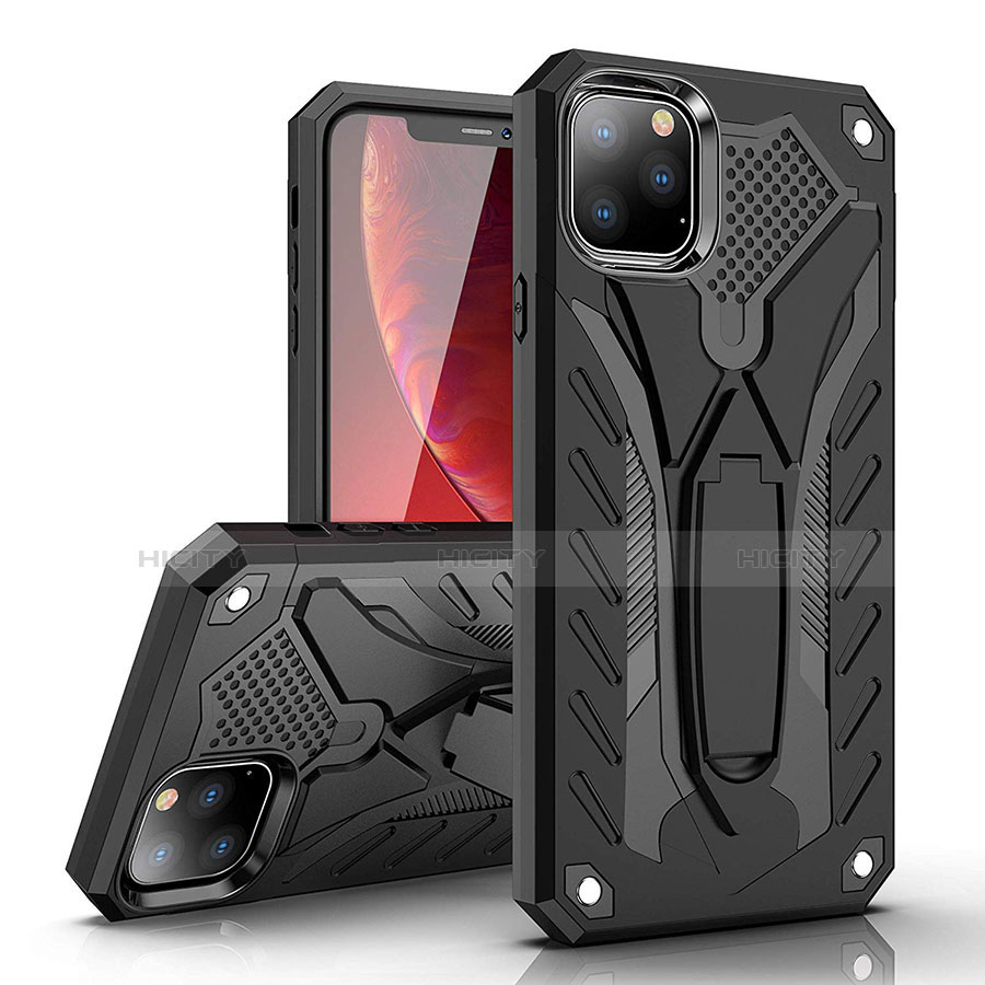 Coque Contour Silicone et Plastique Housse Etui Mat avec Support pour Apple iPhone 11 Pro Noir Plus