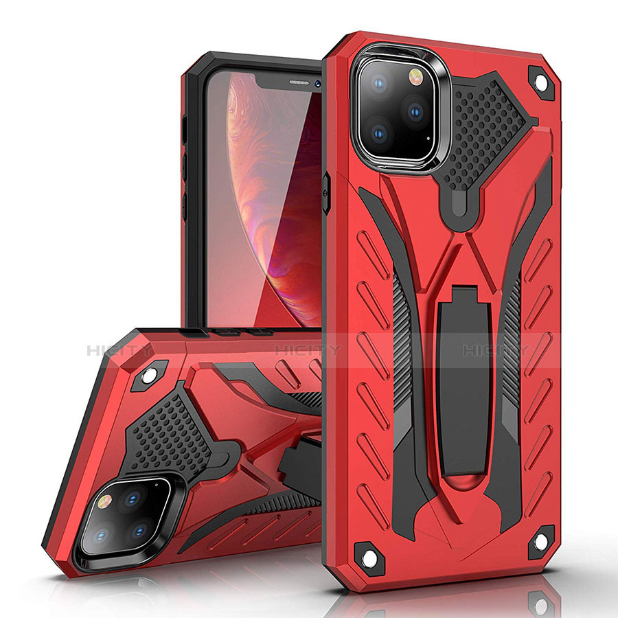 Coque Contour Silicone et Plastique Housse Etui Mat avec Support pour Apple iPhone 11 Pro Rouge Plus