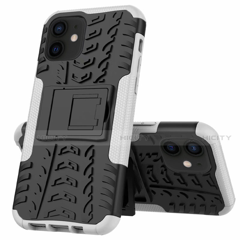 Coque Contour Silicone et Plastique Housse Etui Mat avec Support pour Apple iPhone 12 Mini Plus