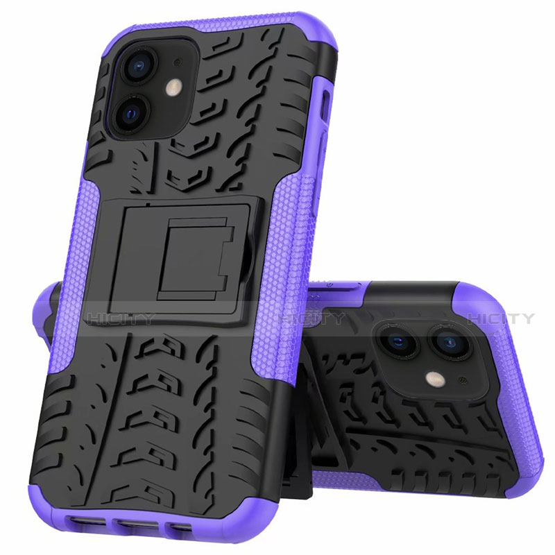 Coque Contour Silicone et Plastique Housse Etui Mat avec Support pour Apple iPhone 12 Mini Plus