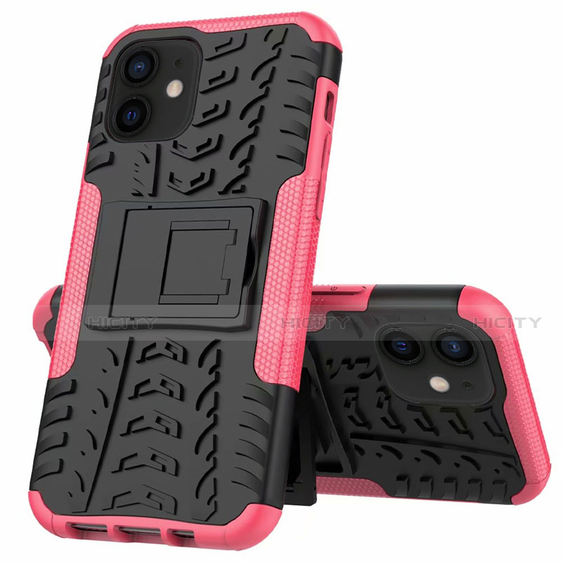 Coque Contour Silicone et Plastique Housse Etui Mat avec Support pour Apple iPhone 12 Mini Plus