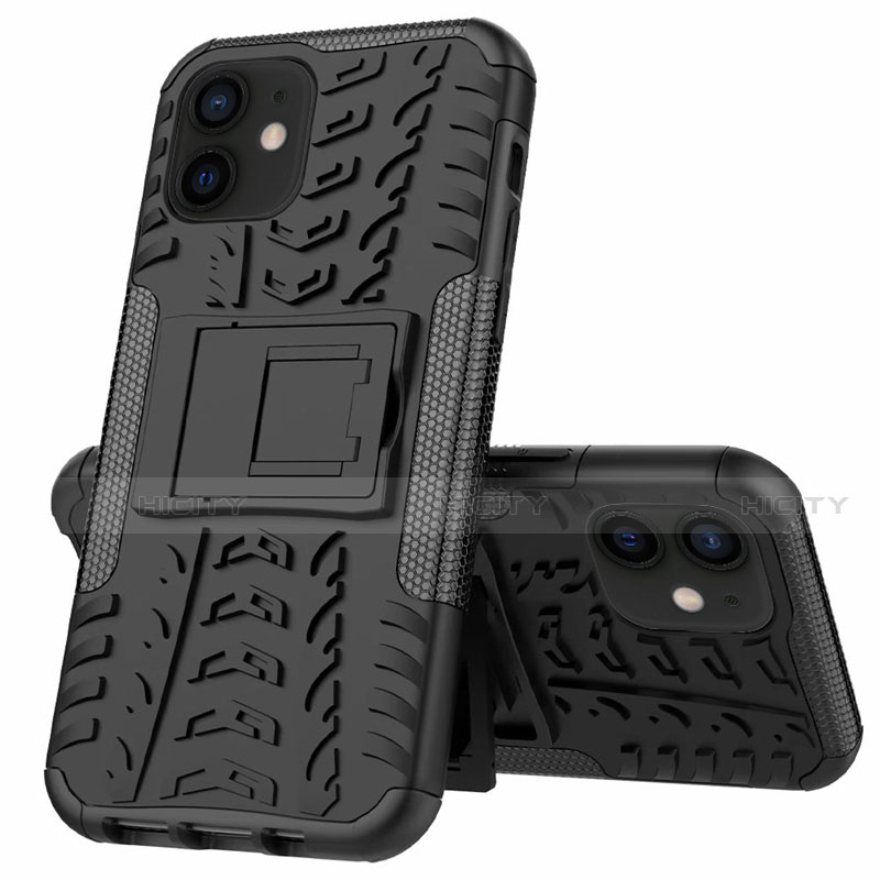 Coque Contour Silicone et Plastique Housse Etui Mat avec Support pour Apple iPhone 12 Plus