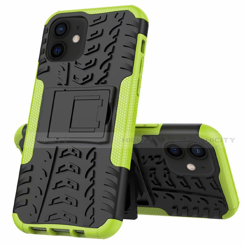 Coque Contour Silicone et Plastique Housse Etui Mat avec Support pour Apple iPhone 12 Vert Plus