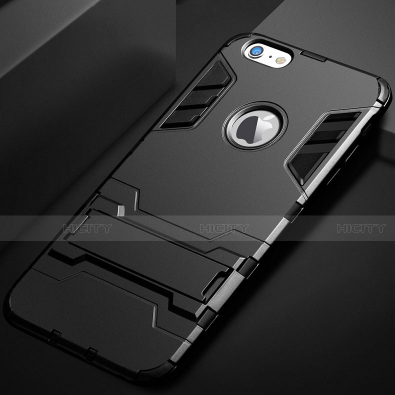 Coque Contour Silicone et Plastique Housse Etui Mat avec Support pour Apple iPhone 6 Noir Plus