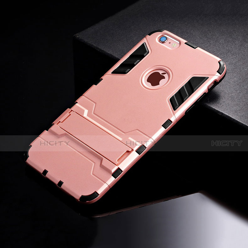 Coque Contour Silicone et Plastique Housse Etui Mat avec Support pour Apple iPhone 6 Or Rose Plus