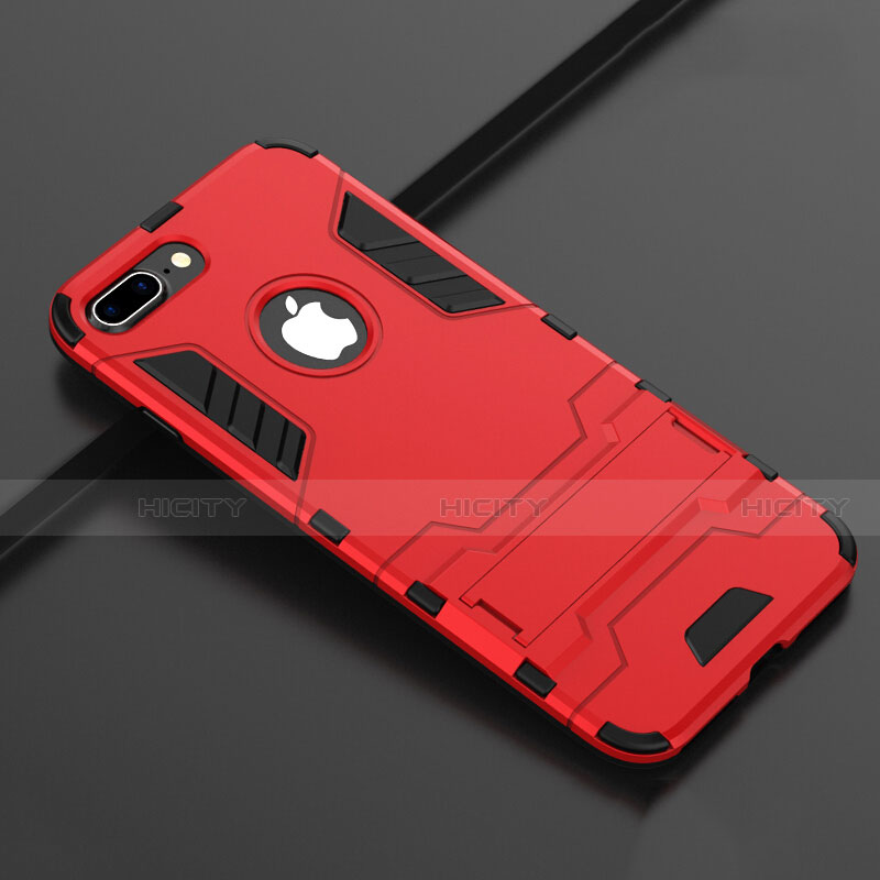 Coque Contour Silicone et Plastique Housse Etui Mat avec Support pour Apple iPhone 7 Plus Rouge Plus