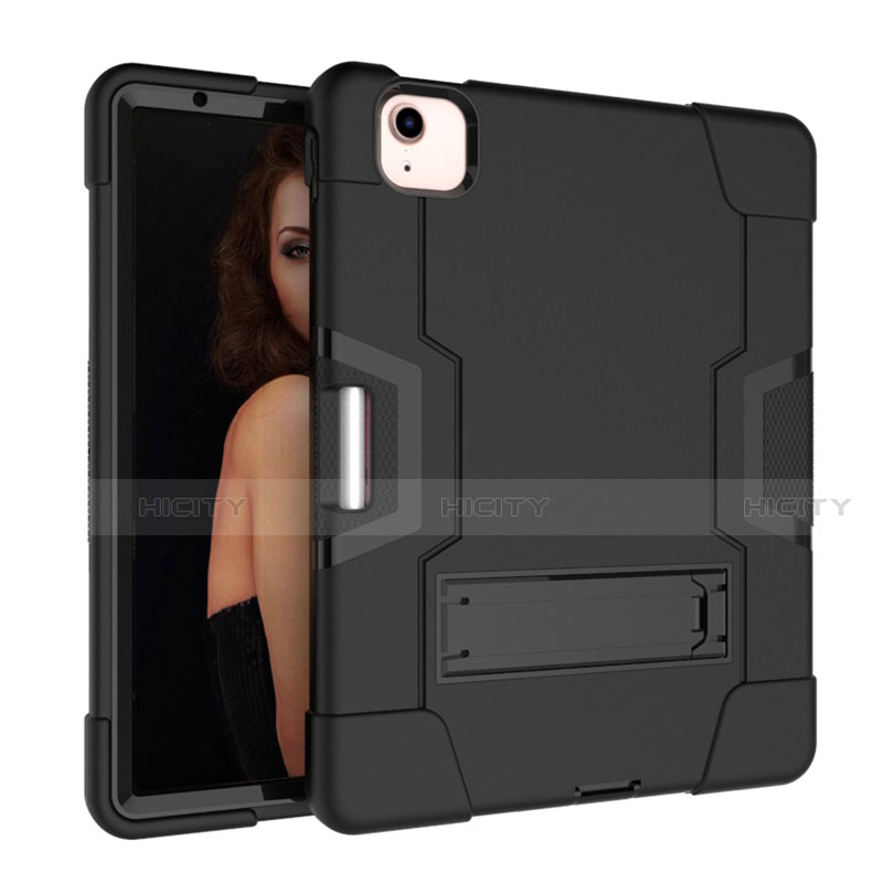 Coque Contour Silicone et Plastique Housse Etui Mat avec Support pour Apple New iPad Air 10.9 (2020) Noir Plus