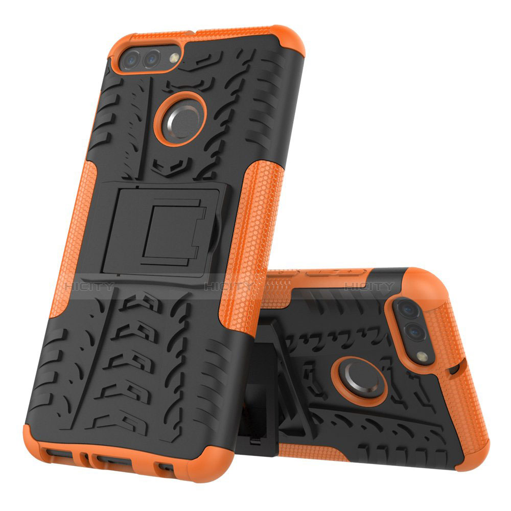 Coque Contour Silicone et Plastique Housse Etui Mat avec Support pour Huawei Enjoy 8 Plus Orange Plus