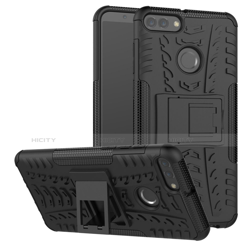 Coque Contour Silicone et Plastique Housse Etui Mat avec Support pour Huawei Enjoy 8 Plus Plus