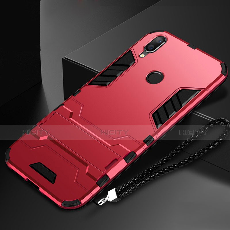 Coque Contour Silicone et Plastique Housse Etui Mat avec Support pour Huawei Honor 10 Lite Rouge Plus