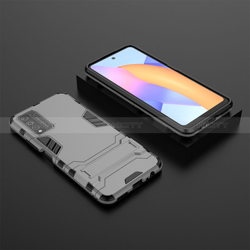 Coque Contour Silicone et Plastique Housse Etui Mat avec Support pour Huawei Honor 10X Lite Gris Plus