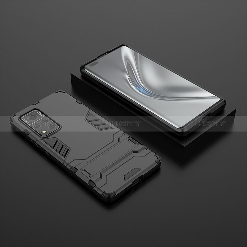 Coque Contour Silicone et Plastique Housse Etui Mat avec Support pour Huawei Honor V40 5G Noir Plus