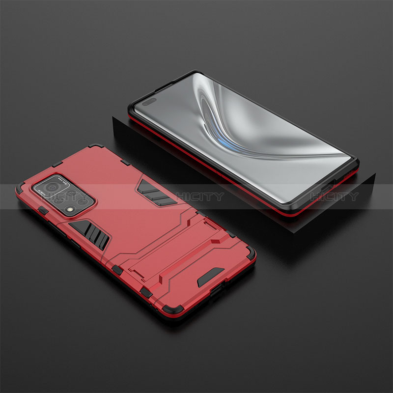 Coque Contour Silicone et Plastique Housse Etui Mat avec Support pour Huawei Honor V40 5G Rouge Plus