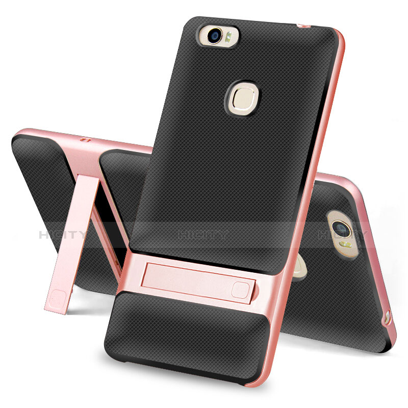 Coque Contour Silicone et Plastique Housse Etui Mat avec Support pour Huawei Honor V8 Max Noir Plus