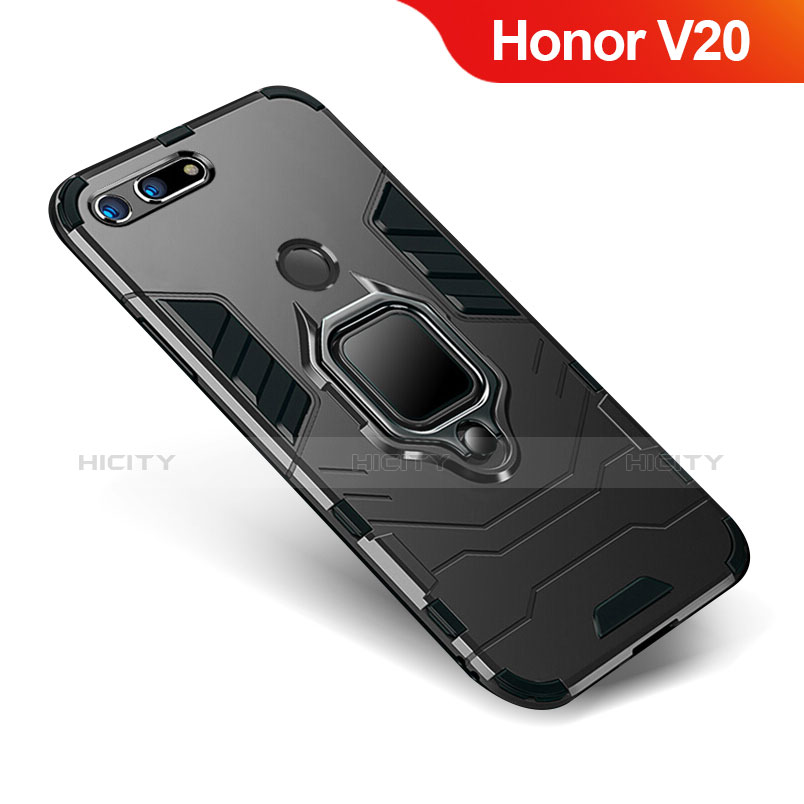 Coque Contour Silicone et Plastique Housse Etui Mat avec Support pour Huawei Honor View 20 Noir Plus