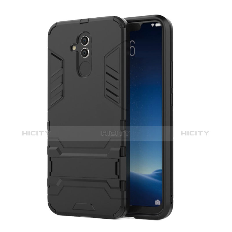 Coque Contour Silicone et Plastique Housse Etui Mat avec Support pour Huawei Mate 20 Lite Noir Plus