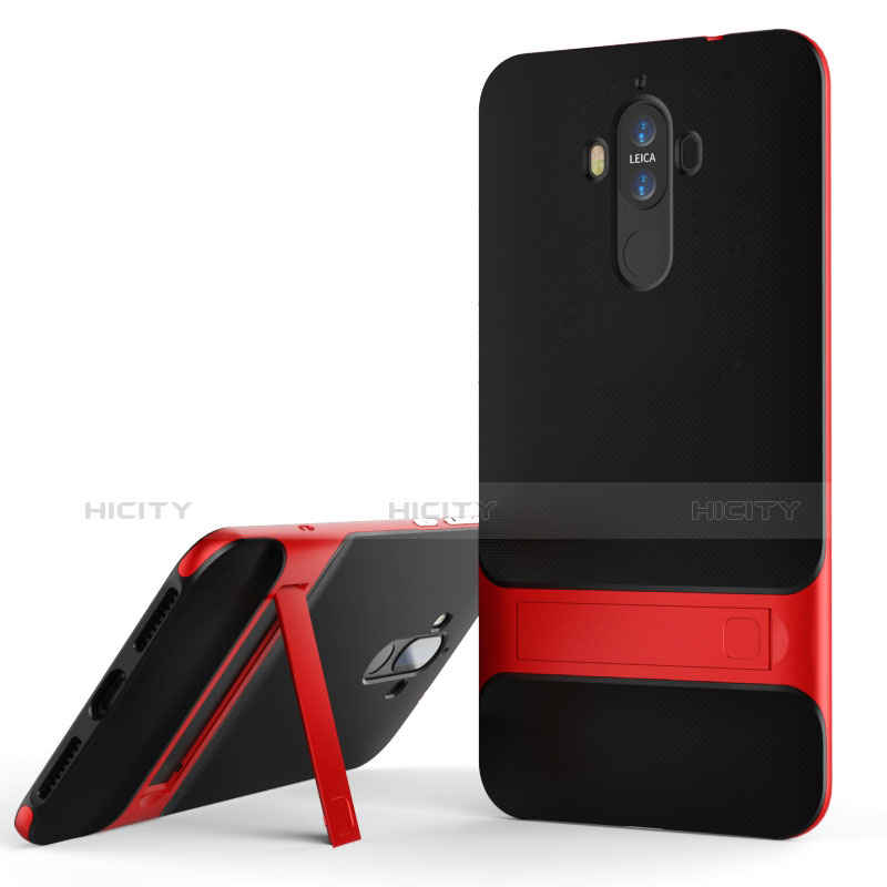 Coque Contour Silicone et Plastique Housse Etui Mat avec Support pour Huawei Mate 9 Rouge Plus