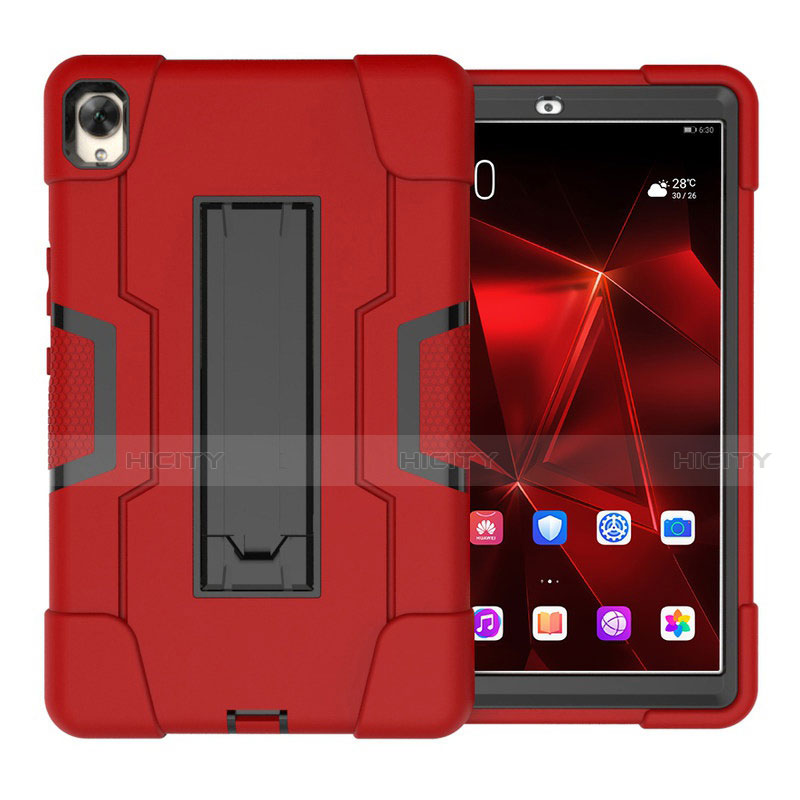 Coque Contour Silicone et Plastique Housse Etui Mat avec Support pour Huawei MediaPad M6 8.4 Rouge Plus