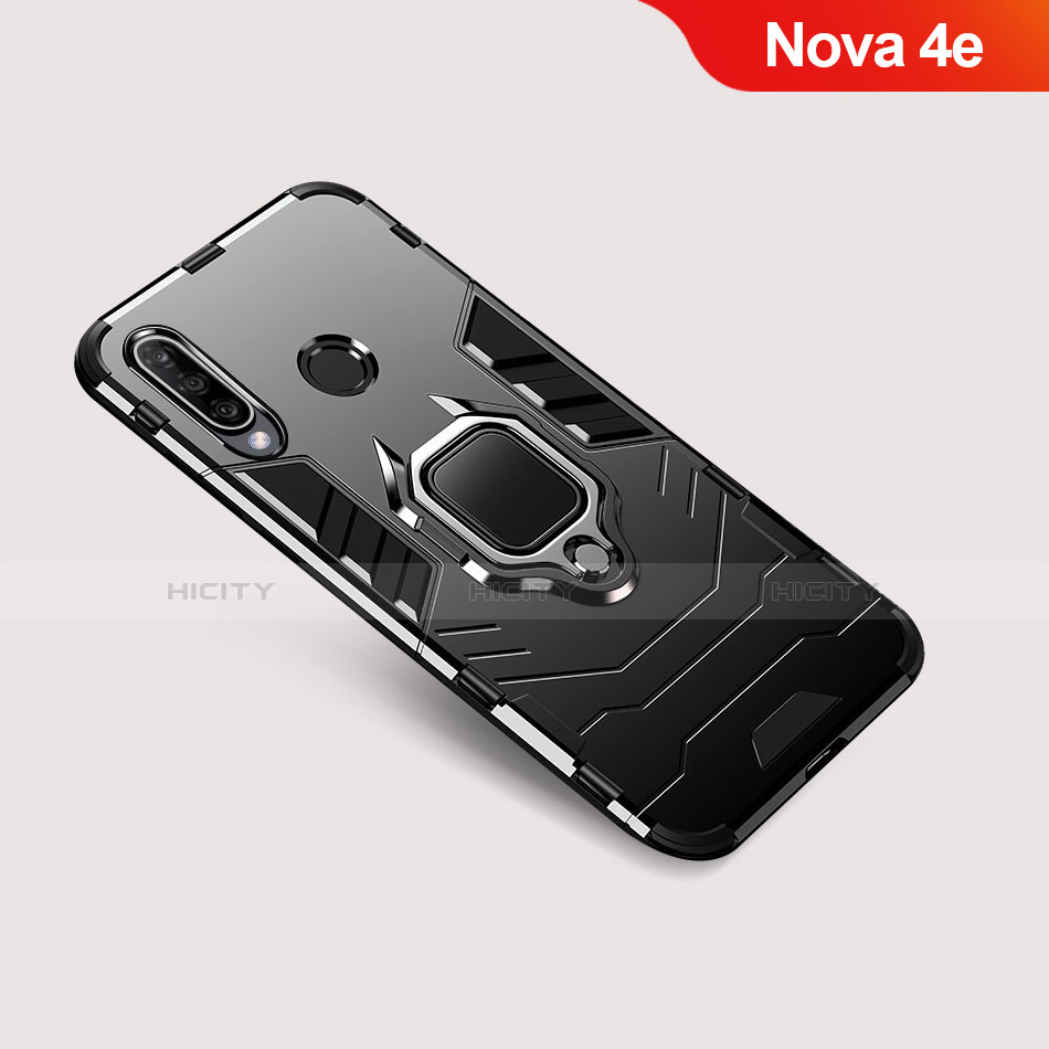 Coque Contour Silicone et Plastique Housse Etui Mat avec Support pour Huawei Nova 4e Noir Plus