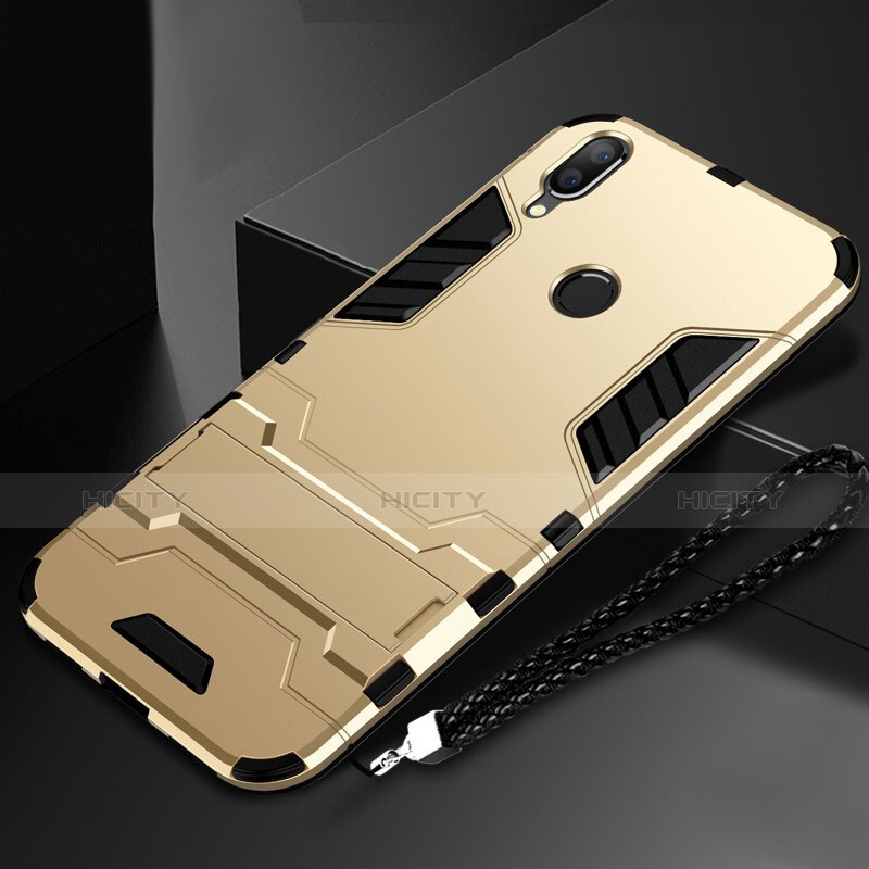 Coque Contour Silicone et Plastique Housse Etui Mat avec Support pour Huawei P Smart (2019) Or Plus