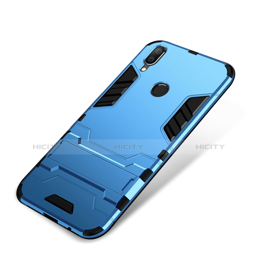 Coque Contour Silicone et Plastique Housse Etui Mat avec Support pour Huawei P Smart+ Plus Bleu Plus