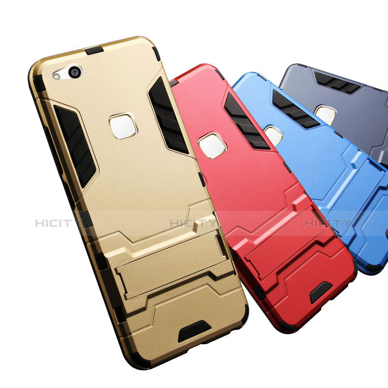 Coque Contour Silicone et Plastique Housse Etui Mat avec Support pour Huawei P10 Lite Plus