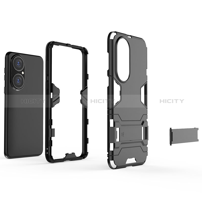 Coque Contour Silicone et Plastique Housse Etui Mat avec Support pour Huawei P50 Pro Plus