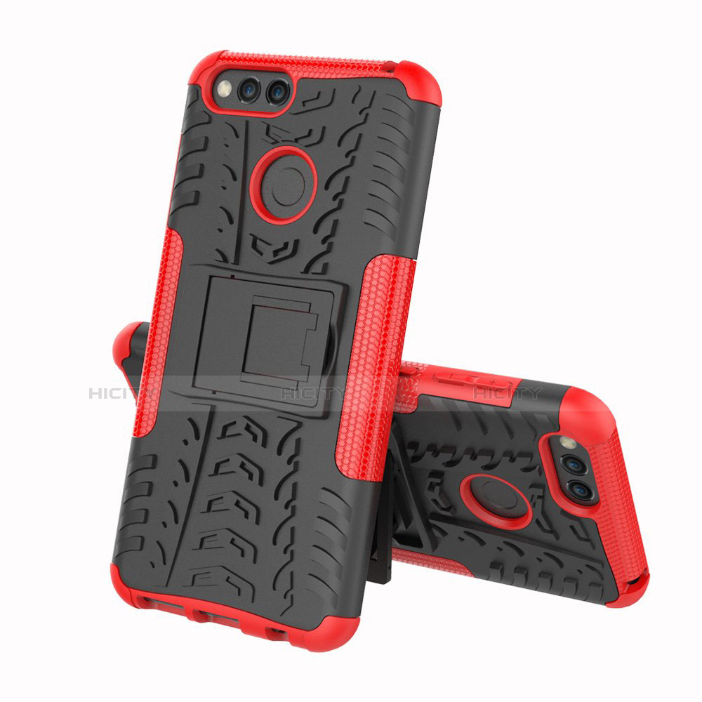 Coque Contour Silicone et Plastique Housse Etui Mat avec Support pour Huawei Y6 (2018) Rouge Plus