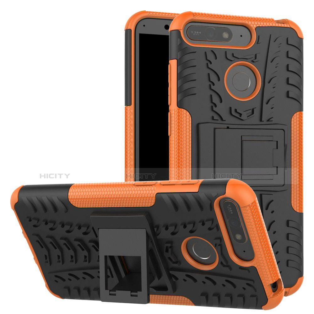 Coque Contour Silicone et Plastique Housse Etui Mat avec Support pour Huawei Y6 Prime (2018) Plus