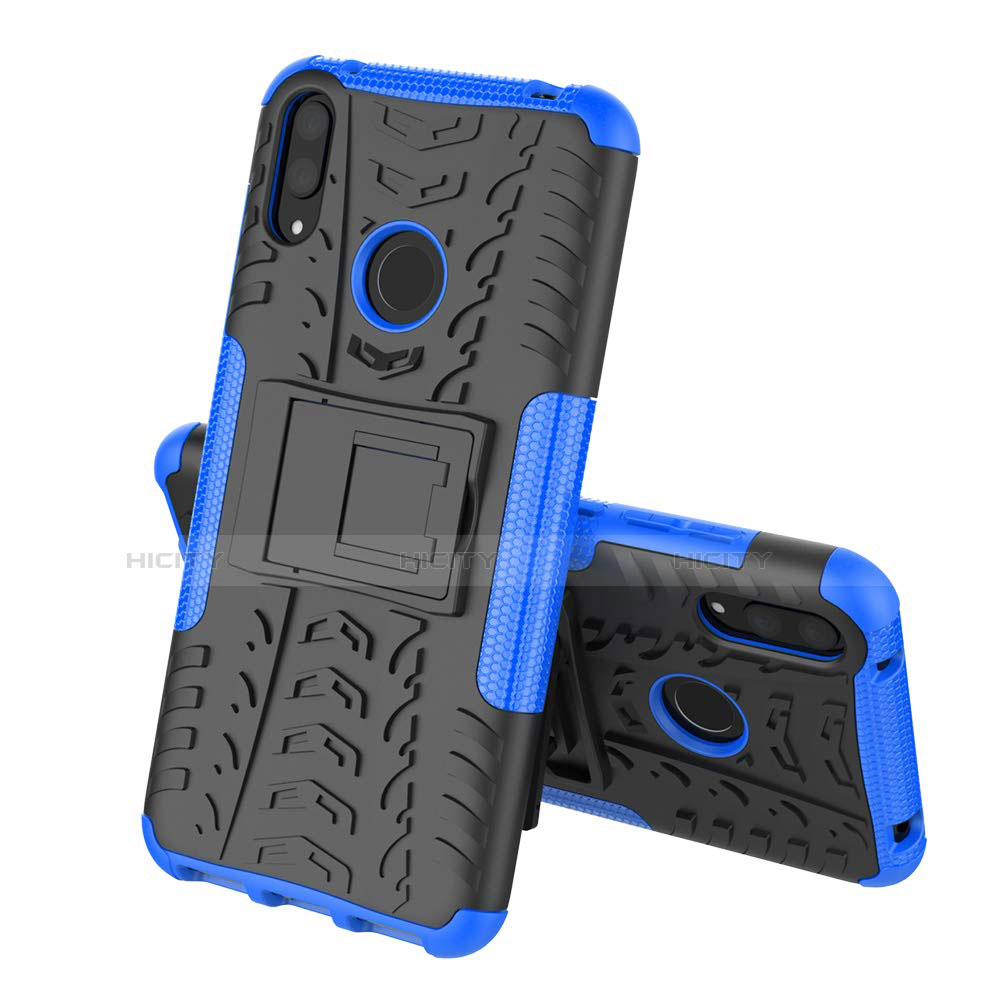 Coque Contour Silicone et Plastique Housse Etui Mat avec Support pour Huawei Y7 (2019) Bleu Plus