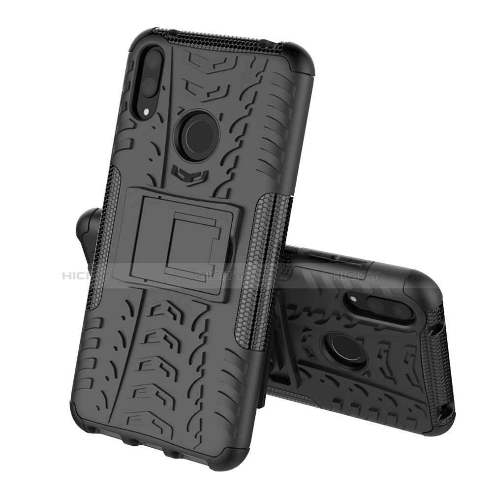 Coque Contour Silicone et Plastique Housse Etui Mat avec Support pour Huawei Y7 (2019) Noir Plus