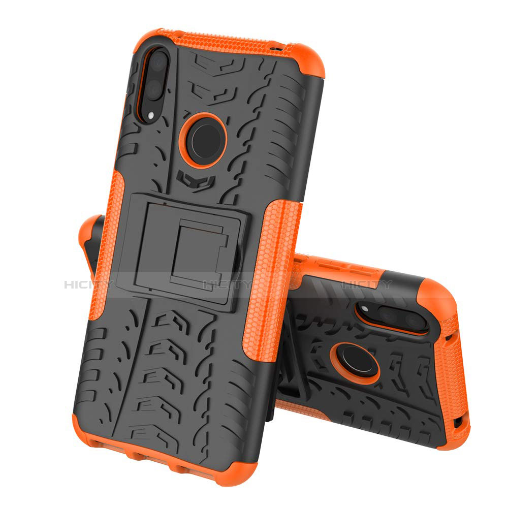 Coque Contour Silicone et Plastique Housse Etui Mat avec Support pour Huawei Y7 (2019) Orange Plus