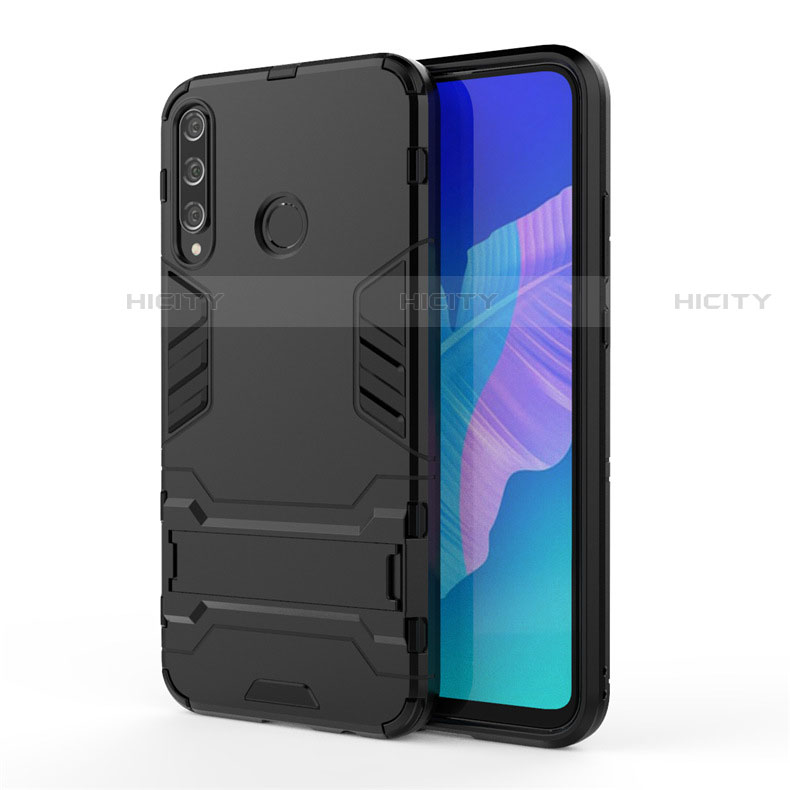 Coque Contour Silicone et Plastique Housse Etui Mat avec Support pour Huawei Y7p Noir Plus