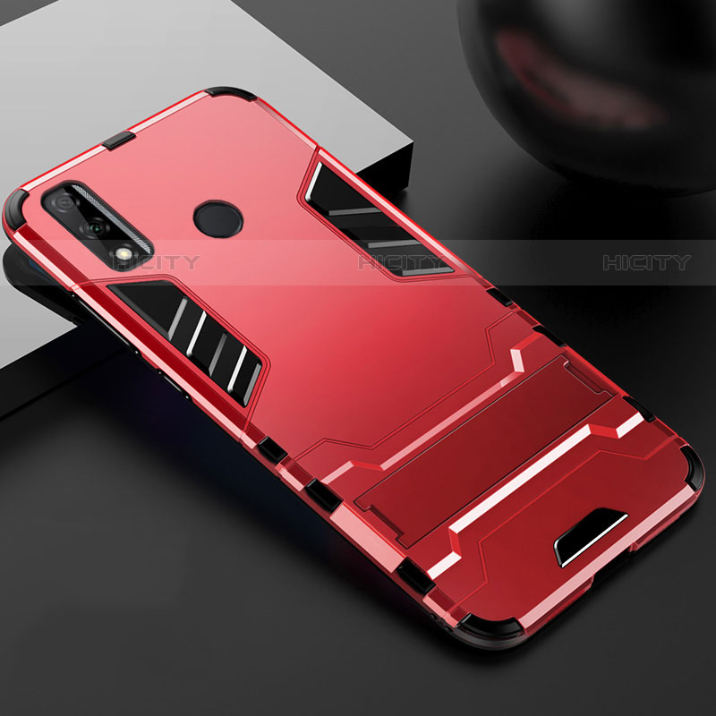 Coque Contour Silicone et Plastique Housse Etui Mat avec Support pour Huawei Y8s Rouge Plus