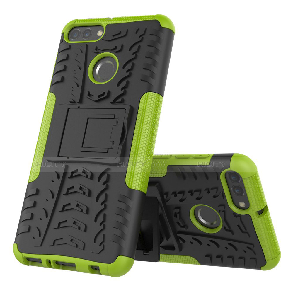 Coque Contour Silicone et Plastique Housse Etui Mat avec Support pour Huawei Y9 (2018) Vert Plus