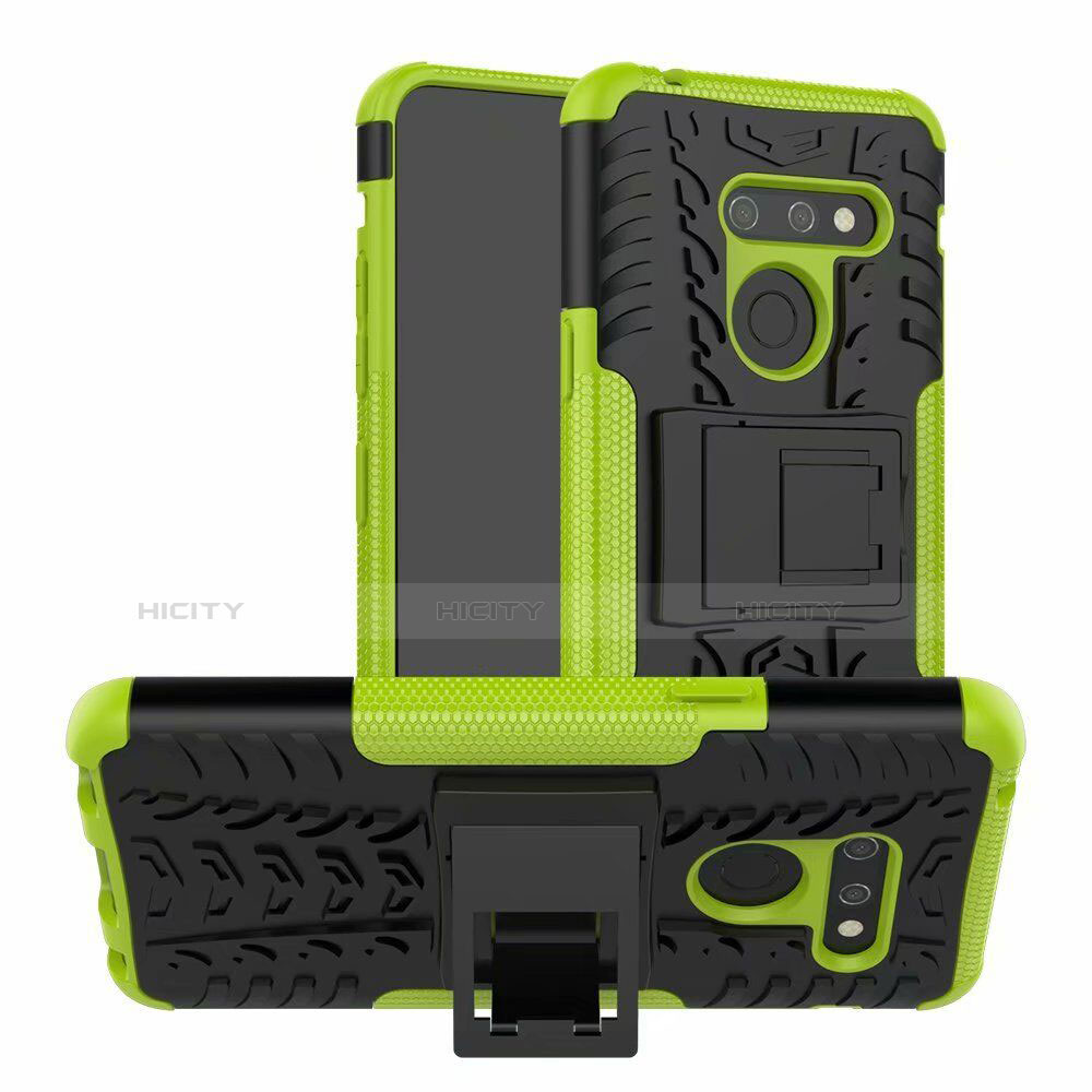 Coque Contour Silicone et Plastique Housse Etui Mat avec Support pour LG G8 ThinQ Vert Plus